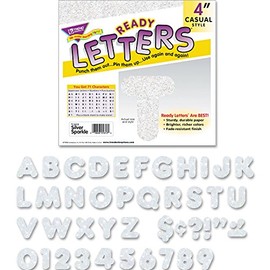 TREND T1613 Ready Letters Sparkles Letter Set, Silver Sparkle, 4-Inch h, 71/Set