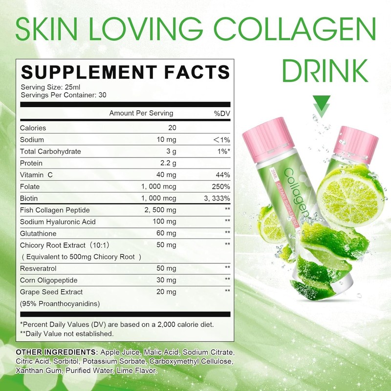 Alliwise Collagen Drink - 2500mg Collagen Peptides Liquid for Skin,