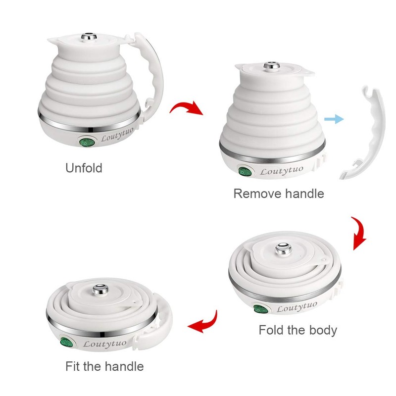 Food Grade Silicone Portable Collapsible Electric Travel Kettle (White)