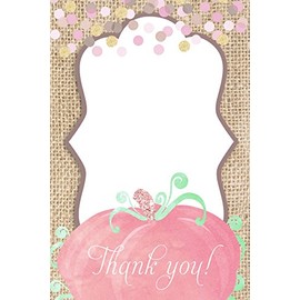 30 Blank Thank You Cards Pumpkin Fall Autumn Girl Baby Shower or Baby Sprinkle Gold Glitter Burlap Rustic + 30 White Envelopes