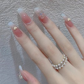 Set of 24 Nail Nails, Bink x White Gradient, Fake Length Nails, Beautiful Gradient Makes Your Fingertips Look Beautiful