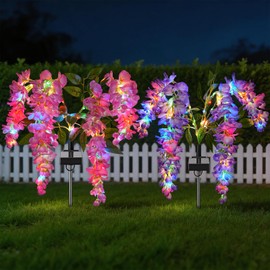 TANSOREN 2 Pack Solar Garden Lights Outdoor, 8 Lighting Modes LED Colorful Waterproof Solar Powered Wisteria Flowers Landscape Lights for Patio, Outside Yard, Pathway Decorative, Décor, Gifts