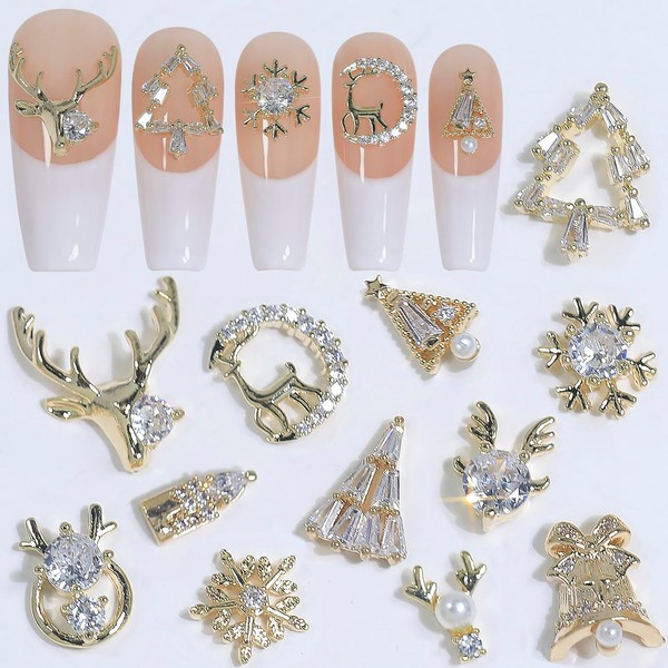 HNUIX Gold Nail Charms - Multi Shape, Zircon Jewelry, Christmas,