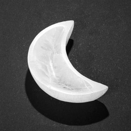 NKlaus Selenite Moon Bowl 10.5 x 4.5 x 2.5 cm - Moon-Shaped Selenite Bowl for Healing Stones and Jewellery, Ideal for Meditation and Spiritual Spaces, Handmade for Energy Work 16351
