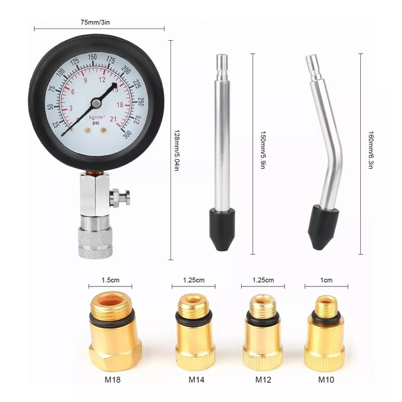 BSOON Medidor Compresión Cilindro Motor Gasolina Manómetro Presión