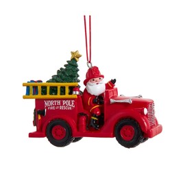 The Bridge Collection Fireman Santa in Red Fire Truck Christmas Ornament- Gift for Firefighter or First Responder