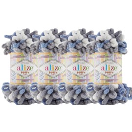 Alize Puffy Color Baby Blanket Yarn Lot of 4skn 400gr 39.3 yds 100% Micropolyester Soft Yarn Hand Knitting Yarn (6075)