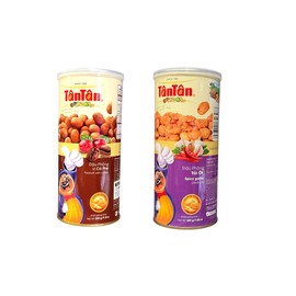 Combo - Coffee Peanuts and Spicy Garlic Peanut - Dau Phong Ca Phe va Dau Phong Toi Ot - 200 g per Tin Can with 1 Can of Coffee and 1 Can of Spicy Garlic