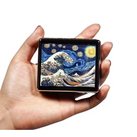 DingRound Silver Vintage Pill Box 7 Day Metal Pill Box with Mirror and 8 Compartments Cute Travel Pill Organizer for Purse (The Great Starry Wave)