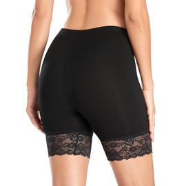 YARRCO Women's Lace Underskirt Shorts Under Dress Cycling Shorts Slip Shorts High Waist Shorts Boxer Shorts Short Leggings, Black + Black + Black