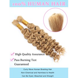 Honey Blonde Human Braiding Hair for Boho Braids 2 Bundles 20 Inch 100g #27 Deep Water Wave Bulk Human Hair for Braiding Wet and Wavy Curly Bundles No Weft Micro Braiding Hair Human Hair Extensions