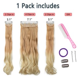 Ombre Blonde Clip in Hair Extensions Natural Blonde to Bleach Blonde 3 PCS Set 16" 150g Wavy Invisible Adjustable Not Heavy But Easy To Use Full Head Hidden Crown Blonde Clip in Hair Extensions