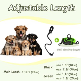 LEOSASA 2in1 Double Dog Leash-360°Swivel No Tangle Splitter Attachment, 1 Leash with Handle, 2 Dogs Tacticle Multi-Functional Leash, for Outdoor Walk Train Small Medium Large Pet (Black,Green)