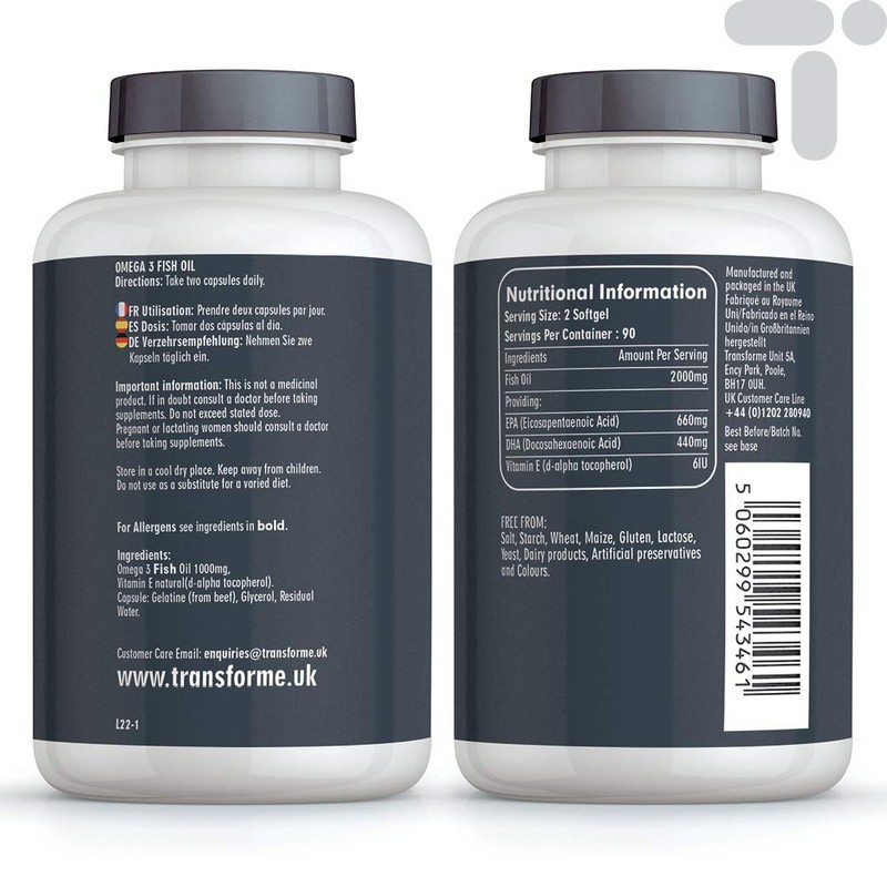 Transforme Omega 3 Fish Oil 2000mg, 2 1000mg Capsules Serving