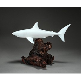 Great White Shark Sculpture by John Perry 15 in long Pellucida Statue on Polished Burlwood Base