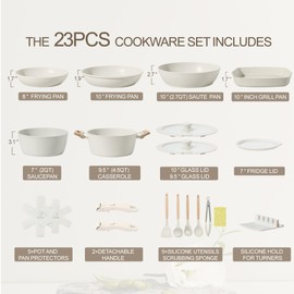 BECIGAR 23PCS Ceramic Pots and Pans Set,Nonstick, Removable Handle Pots and Pans Set Ceramic, Stackable Ceramic Pan Set, Ceramic Nonstick Pan Pots and Pans Set Non Stick Ceramic for Easy Cooking