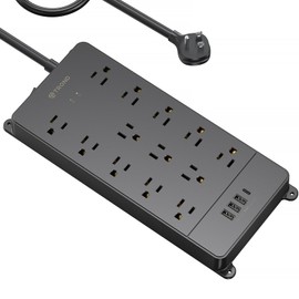 TROND Power Strip Surge Protector 10 ft Cord, 4000J, ETL Listed, 13 Widely-Spaced Outlets with 4 USB Ports(1 USB C), Low-Profile Flat Plug, Wall Mountable, Extension Cord, 14AWG Heavy Duty, Black