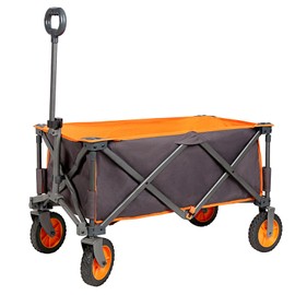 Portal Collapsible Folding Wagon, Push Pull Foldable Beach Wagon Cart with All-Terrain Wheels, Heavy Duty Utility Grocery Wagon for Outdoor Camping Garden Sport Shopping, Holds 225 lbs, Grey/Orange