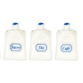 Dolls House Blue and White Canister Set Storage Jars Kitchen Accessory