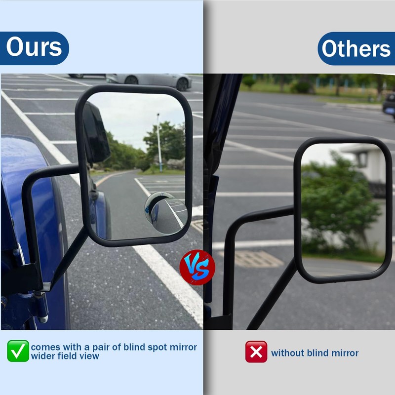 CALBEAU Mirrors Doors Off, Wider View Side Mirrors with Blind
