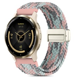 Folavii 18mm Magnetic Braided Nylon Band Compatible with Garmin Venu 3S/Venu 2S/Vivoactive 4S/Vivomove 3S/Forerunner 255S/Forerunner 265S, Quick Release Stretchy Strap for Women Men