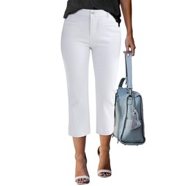 luvamia High Waisted Cropped Jeans for Women Casual Denim Capris Womens Fashion White Womens Capri Jeans for Summer White Jeans Summer Clothes for Women Size X-Large Fits Size 16 Size 18