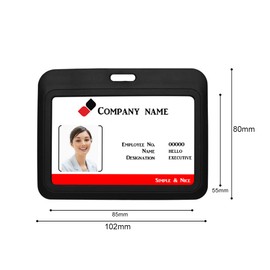 HiCycle2 Horizontal Card Holder，2pcs Hard Plastic ID Credit Card with Carabiner Reel Clip for Office School IDs Credit Cards Driver’s Licenses and Passes (Black)