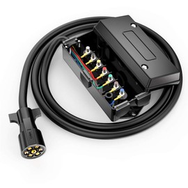 BlueFire Upgraded Heavy Duty 7 Way Trailer Connector Plug Cord Inline Trailer RV Plug Cord with Weatherproof 7 Gang Junction Box (6 Feet)