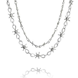 ABITONCC 2 Pcs Unisex Punk Barbed Wire Necklace Hip Hop Thorn Choker Rock Jewelry Eboy Chain Necklace for Men Women
