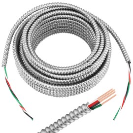 Kingdder 100 FT 12/3 Metal Cable with Ground – 12 Gauge Clad Electrical Wire with Aluminum Armor, Solid Copper Conductors for Indoor Outdoor Commercial Use