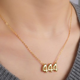 Bubble Angle Number Necklace 444 for Women, 18K Gold Plated Lucky Number Pendant Numerology Jewelry Friendship Birthday Gift Valentine's Day