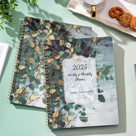 2025 Planner - Planner 2025, Jan. 2025 - Dec. 2025, 8'' x 10'', 2025 Planner Weekly and Monthly with Tabs, Pocket, Twin-wire Binding - Art Leaves