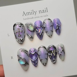 Mystic Glow [Handmade Nail Tips] Emily Nail - Coffin / 미스틱글로우 [수제네일팁] 에밀리네일 - 코핀
