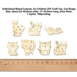 UR URLIFEHALL 100 Pcs Unfinished Wood Cutouts Cat Shape Wooden Animals Embellishment for Home Decor Ornaments DIY Crafts Art Projects