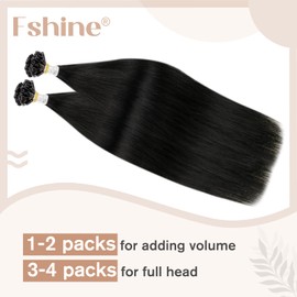 Fshine U Tip Bondings Real Hair Extensions 40 cm / 16 Inches Jet Black U Tip Hair 1 g per Strand Keratin Bondings Extensions Herbe 1 50 g Remy Hair Extensions Real Human Hair