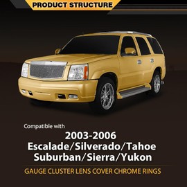 CNNELL Gauge Cluster Lens Cover Chrome Rings Compatible with Chevy Silverado Avalanche Tahoe GMC Sierra Yukon Suburban 2003-2006 / Sierra Classic Edition 2007 Black