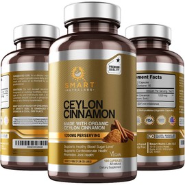 Smart Nutra Labs Organic Ceylon Cinnamon Supplement 1200mg per Serving, 180 Vegan Capsules, 100% Pure, True Ceylon Cinnamon