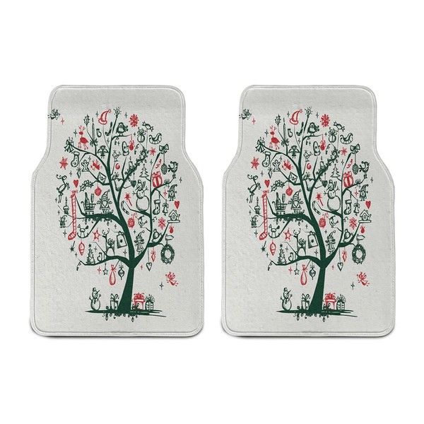 Ambesonne Christmas Car Mat Set of 2, Large Tree with
