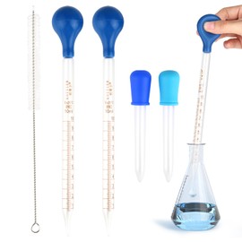 Pack of 4 Pipette Glass, 10 ml & 5 ml Pipettes Dropper x 2, Glass Pipette with Cleaning Brush, Dropper Pipettes with Rubber Caps, Lab Dropper Droppers Pipettes for Laboratory, Food Research