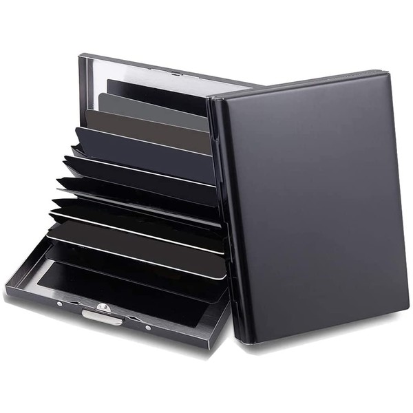 ASKSA Credit Card Holder, Men's RFID and NFC-Blocking Case, 10-Compartment