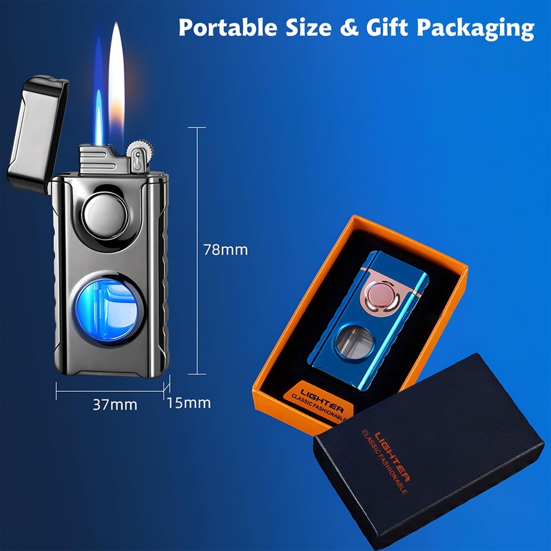 Torch Lighter, Creative Dual Flame Lighter with 6pcs Flint Stone,