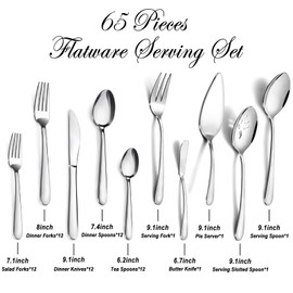 Pleafind 65-Pieces Silverware Set for 12 with 5 Serving Utensils,Stainless Steel Cutlery Set, Include Forks Spoons and Knives Set, Mirror Polished Utensil Sets for Home Restaurant,Dishwasher Safe