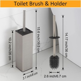 BGL Standing Toilet Brush and Holder Brushed Nickel Aluminium Toilet Bowl Cleaner Brush and Holder for Bathroom Storage and Organization, Square Design Sturdy and Space Saving