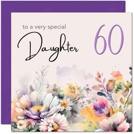 60th Daughter Birthday Card - Purple Floral Daughter's Birthday Card for 60 Year old Sixty Sixtieth