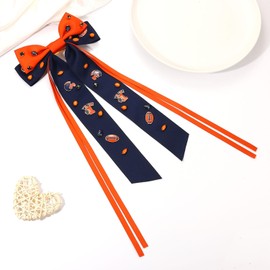 Boderier Football Accessories Football Helmet Number 1 Game Day Hair Bows Clip Silky Satin Ribbon Bow Hair Clips Sports Fan Game Day Outfits Accessories for Women Navy Orange