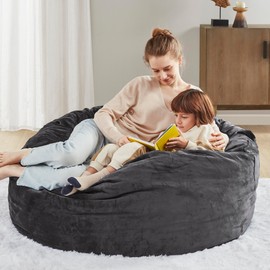 Codi Bean Bag Chair with Filler Included, 4 FT - Comfy Large Beanbag Chairs for Adults, Memory Foam Added - Machine Washable and Soft Mink Bonded Cover - Charcoal Grey, 4ft