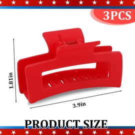 Vovii 4th of July Hair Claw Clips for Independence Day Patriotic Accessories, Red White Blue American Flag Claw Clips for USA Hair Accessories Outfit (3Pcs)