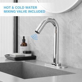 BWE Touchless Bathroom Sink Faucet,Chrome Automatic Motion Sensor Faucet,Hand-Free Electric Smart Commercial Sink Faucet,with Hole Cover Plate and Control Box,Battery or Plug-in Powered