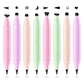 XMXueMei Double Side Liquid Winged Eyeliner Stamp,Smudge Proof Waterproof Eye Liner Pen Set,Long-Lasting Eye Liner Face Makeup,Star Flowers Hearts Triangle Black Eyeliner Stamp Pencil（8PCS）