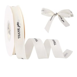 HOBBIESAY 35 Yards(32m) Thank You Ribbon 0.79 Inch Single Face Satin Ribbon White Valenties Fabric Ribbon for Gift Wrapping Flower Bouquet Wrapping Birthday Gifts Baking Valentine Ribbons